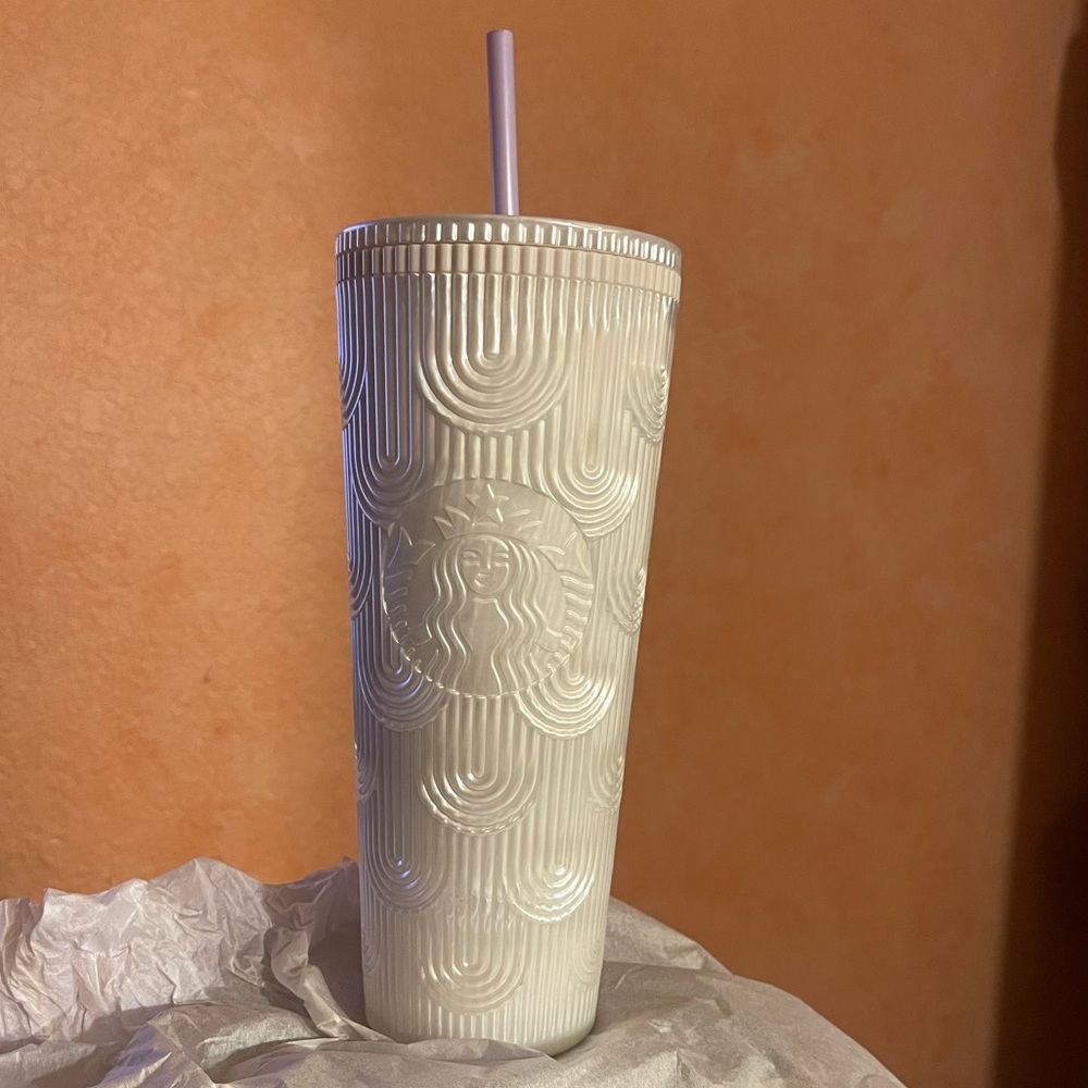 Starbucks Tumbler. White/lavender straw.